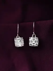 Clara 925 Sterling Silver Rhodium-Plated CZ Studded Asscher Solitaire Drop Earrings