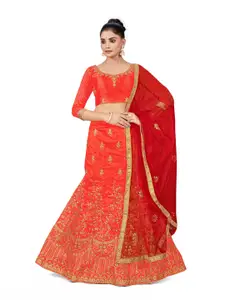 Maroosh Embroidered Thread Work Silk Semi-Stitched Lehenga & Blouse With Dupatta