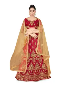 Maroosh Embroidered Thread Work Silk Semi-Stitched Lehenga & Blouse With Dupatta