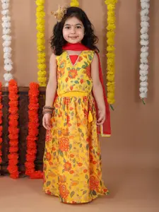 Sangria Girls Floral Printed Gotta Patti Ready to Wear Cotton Lehenga With Choli & Dupatta