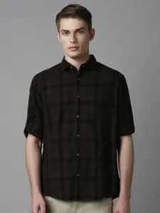 Louis Philippe Jeans Men Spread Collar Checked Cotton Slim Fit Casual Shirt