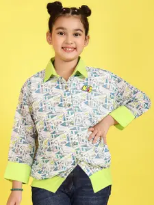 BAESD Girls Geometric Printed Shirt Collar Top