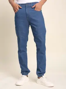 The Roadster Lifestyle Co Men Solid Cut & Sew Front Detail Denim Joggers