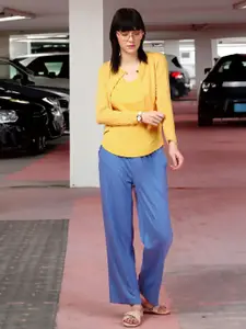 DressBerry Yellow Round Neck Open Front Crop Shrug