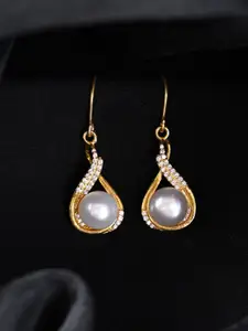 Clara 925 Sterling Silver Gold Plated Esin Pearl Beaded Contemporary Drop Earrings