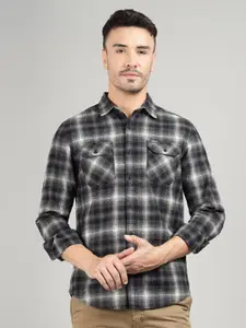 Royal Enfield Men Spread Collar Tartan Checked Cotton Casual Shirt