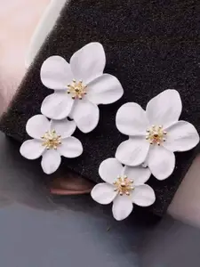 VAGHBHATT Rhodium-Plated Floral Drop Earrings