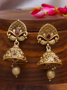 Adwitiya Collection Gold Plated Artificial Stone Studded Classic Jhumkas