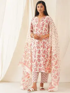 JAYPORE Floral Printed Cotton Straight Kurta