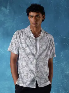 Flying Machine Men Cuban Collar Abstract Printed  Casual Shirt