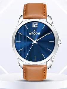 WROGN Men Brass Dial & Leather Straps Analogue Watch WR-6606-Blue