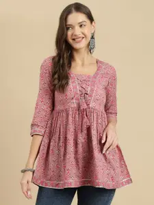 KALINI Women Floral Printed Round Neck Cotton Top