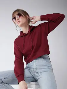 BAESD Women Round Neck Hooded Crop Sweatshirt