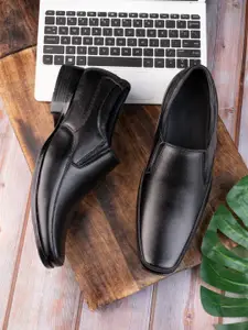 MENGLER Men Solid Leather Square Toe Formal Slip-Ons