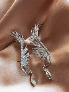 VAGHBHATT Silver-Plated Crystals Studded Classic Ear Cuff Earrings