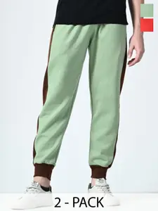BAESD Men Pack Of 2 Colourblocked Relaxed-Fit Mid Rise Joggers