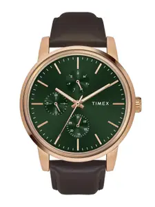 Timex Men Brass Embellished Dial & Leather Straps Analogue Multi Function Watch TWEG18905
