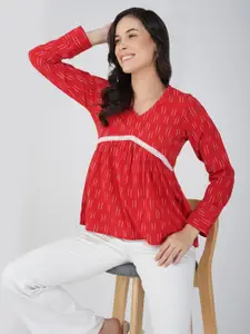 Vastraa Fusion Women Ethnic Motifs Printed V-Neck Cotton Top