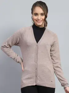 Monte Carlo Women V-Neck Long Sleeves Woollen Front-Open Sweater