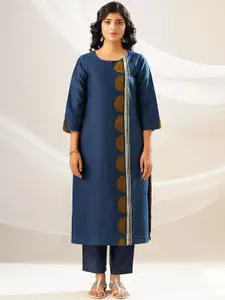 JAYPORE Polka Dot Printed Round Neck Straight Kurta