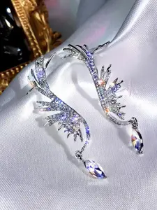 KRENOZ Stainless Steel Silver Plated Rhinestone Studded Contemporary Drop Earrings