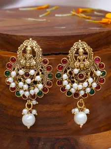 Adwitiya Collection Gold-Plated Stone Studded Dome Shaped Drop Earrings