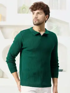 KVETOO Men Ribbed Polo Collar Pullover