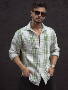 Powerlook Men Spread Collar Tartan Checked Cotton Casual Shirt