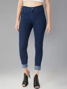 DOLCE CRUDO Skinny Fit Pearl Embellished On The Hem Denim Stretchable Jeans