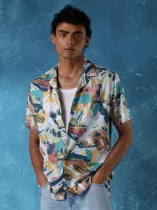 Flying Machine Men Cuban Collar Abstract Printed  Casual Shirt