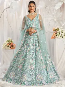 panchhi Embroidered Sequinned Net Semi-Stitched Lehenga & Unstitched Blouse With Dupatta