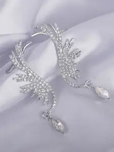 KRENOZ Stainless Steel Silver Plated Rhinestone Studded Contemporary Drop Earrings