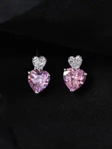 Clara 925 Sterling Silver Rhodium-Plated Cubic Zirconia Heart Shaped Drop Earrings