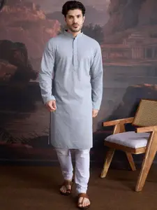 House of Pataudi Floral Embroidered Straight Chikankari Cotton Kurta With Pyjamas