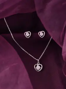 Clara 925 Sterling Silver-Plated CZ Studded Pendant & Earrings
