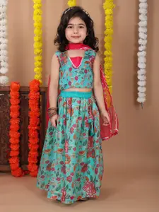 Sangria Girls Floral Printed Gotta Patti Ready to Wear Cotton Lehenga With Choli & Dupatta