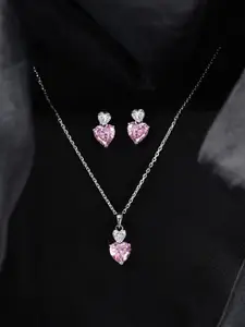 Clara 925 Sterling Silver Plated CZ Studded Pendant & Earrings