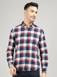Royal Enfield Men Spread Collar Tartan Checked Cotton Casual Shirt