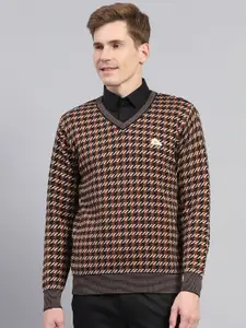 Monte Carlo Men Striped  V-Neck Long Sleeves Pullover