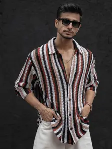 Powerlook Men Spread Collar Vertical Striped Casual Shirt