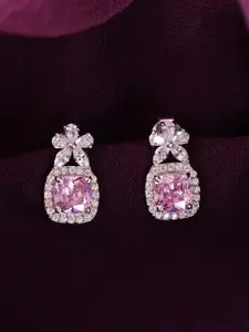 Clara 925 Sterling Silver Rhodium-Plated CZ Studded Nera Solitaire Drop Earrings