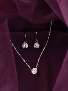 Clara 925 Sterling Silver Rhodium Plated CZ Studded Pendant & Earrings