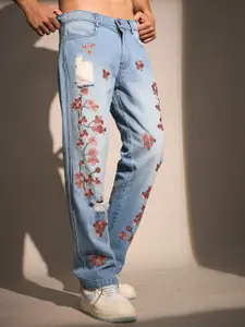 FUGAZEE Men Straight Fit Low Distress Embroidered Jeans