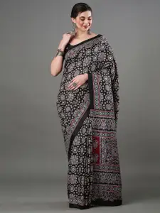 KALINI modal Ajrak Block Block Printed Saree with Matching Blouse