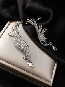 KRENOZ Stainless Steel Silver Plated Rhinestone Studded Contemporary Drop Earrings