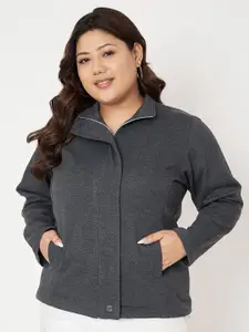 BRINNS Women Plus Size Mock Collar Front-Open Sweatshirt