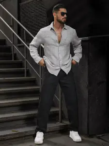 Powerlook Men Spread Collar Textured Casual Shirt