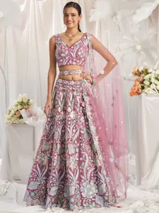 panchhi Embroidered Sequinned Net Semi Stitched Lehenga & Unstitched Blouse With Dupatta