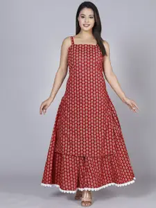 ANTU KURTIES Floral Printed Shoulder Straps Sleeveless Pure Cotton Kurta With Skirt