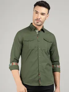 Royal Enfield Men Spread Collar Solid Cotton Casual Shirt